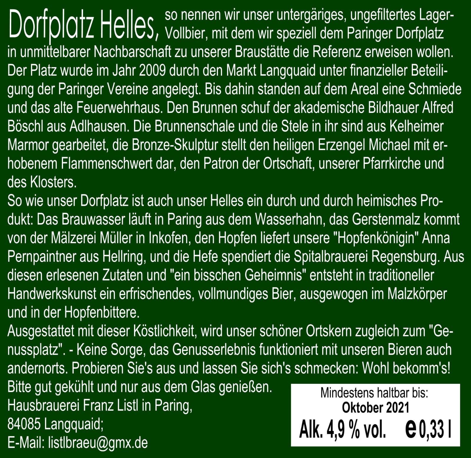 Etikett Dorfplatz Helles hinten